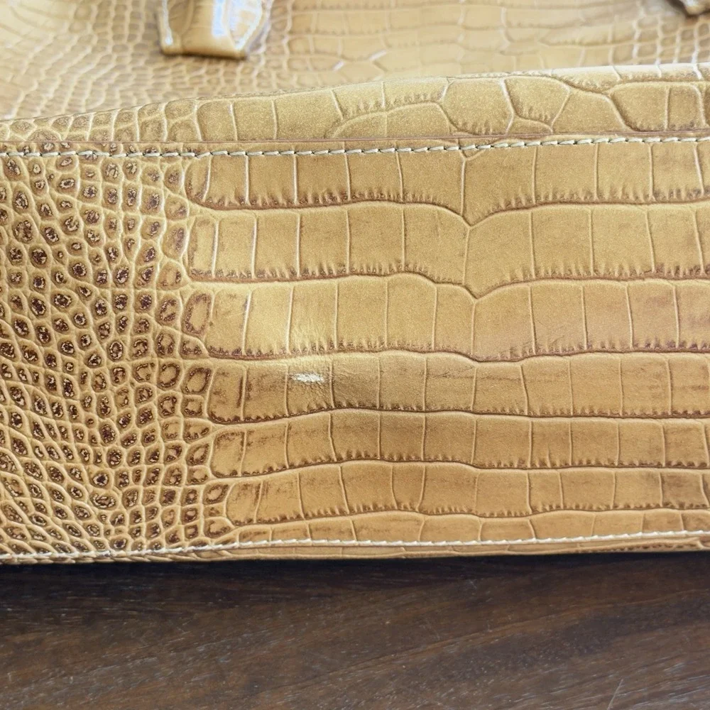 Lacucci Italian‎ Leather Satchel Large Handbag Bag Crocodile Embossed Brown Tan